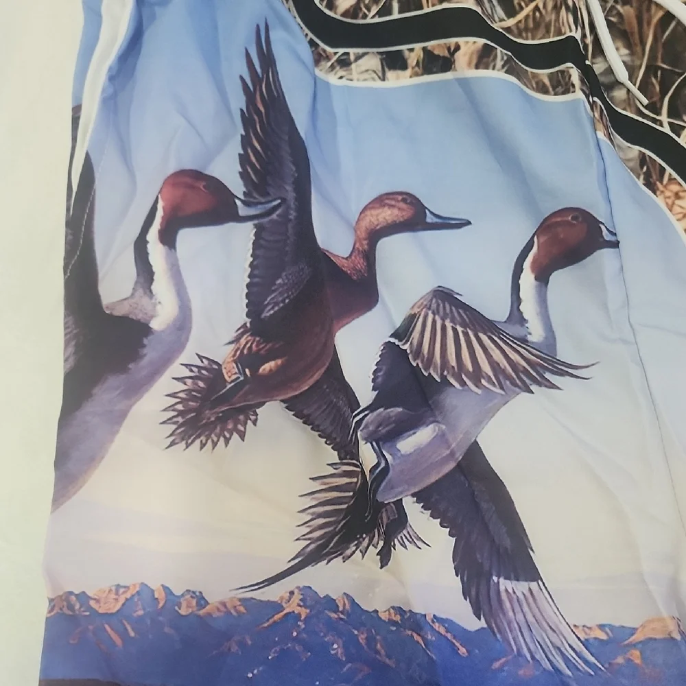 Men's Swim Shorts with Bird Print - Blue and Green
